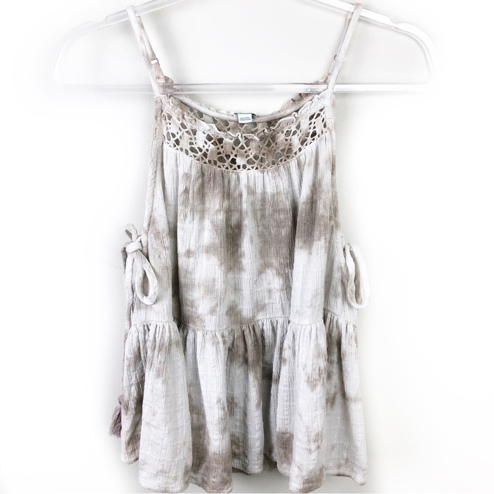 Aerie babydoll beige brown tie-dyed open side blouse size: S
